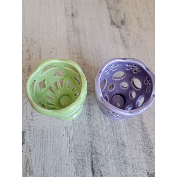 Egg holder green purple ceramic Easter spring set - Picture 4 of 5